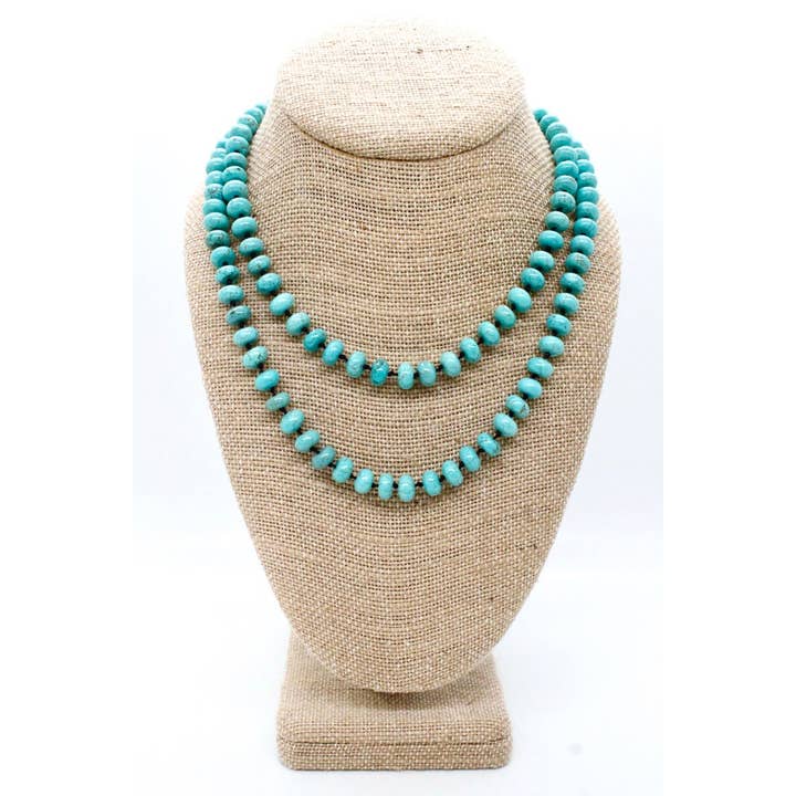 Hand-Knotted Long Turquoise Rondelle Bead Necklace - NL-TQ1 for wholesale by LIZOU