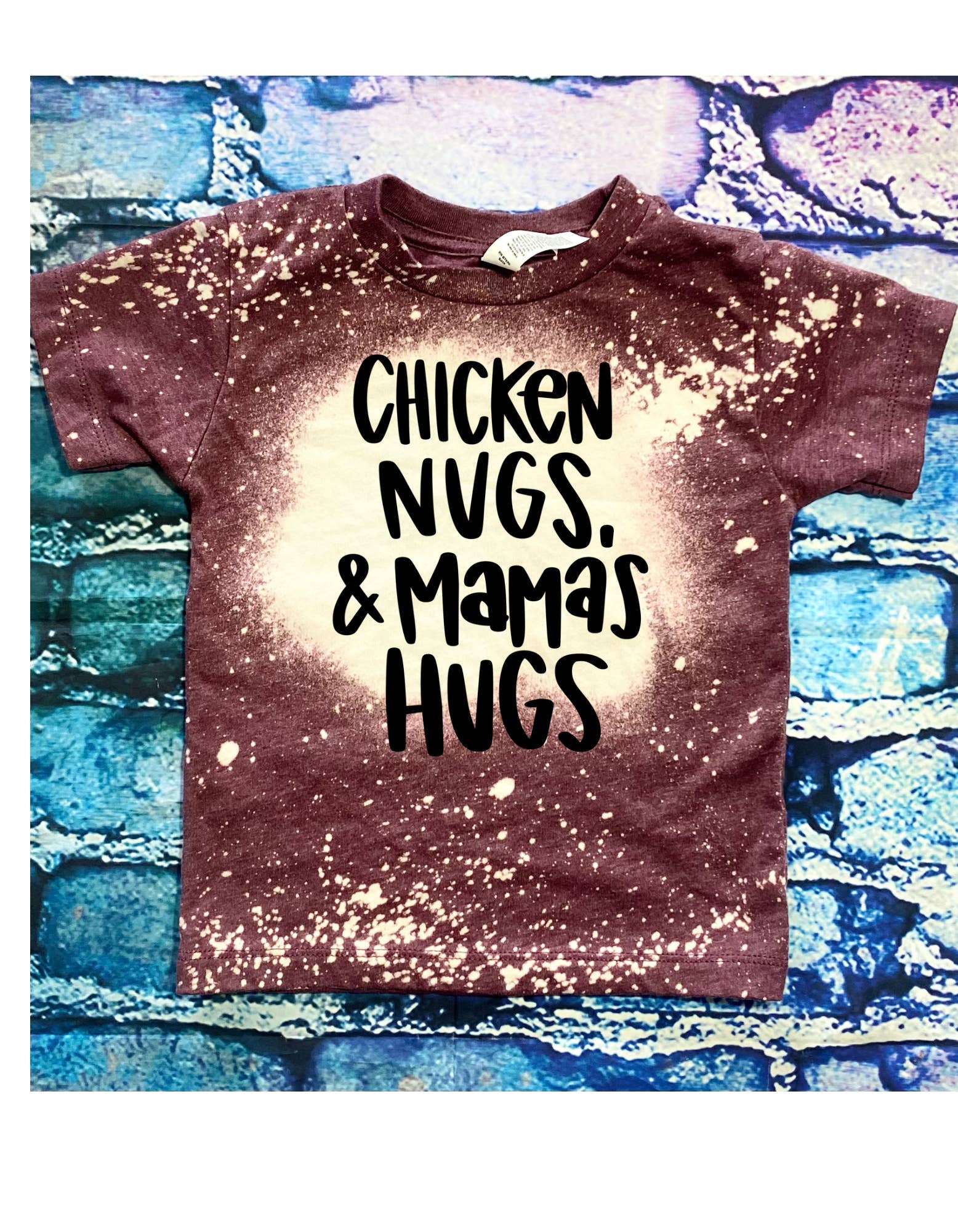 4 little hearts - Wholesale Screen Printed T-Shirt - Kids - Chicken nugs and mamas hugs bleached toddler tee