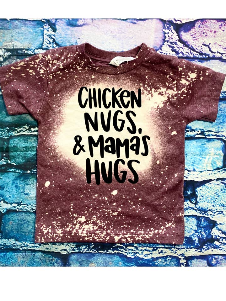 Chicken nugs and mamas hugs bleached toddler tee for wholesale by 4 little hearts