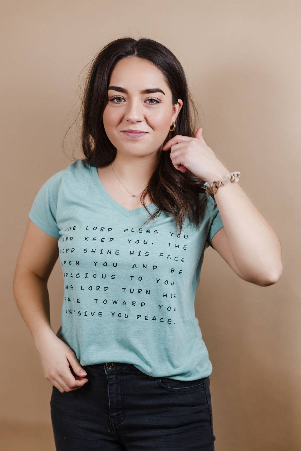 Hello Beauty Full & Co. - Wholesale Screen Printed T-Shirt - Women's - Blessing Ladies V Neck T-Shirt, prayer shirt, scripture tee2