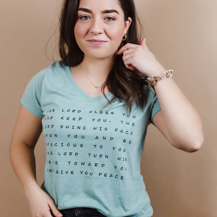 Hello Beauty Full & Co. - Wholesale Screen Printed T-Shirt - Women's - Blessing Ladies V Neck T-Shirt, prayer shirt, scripture tee2