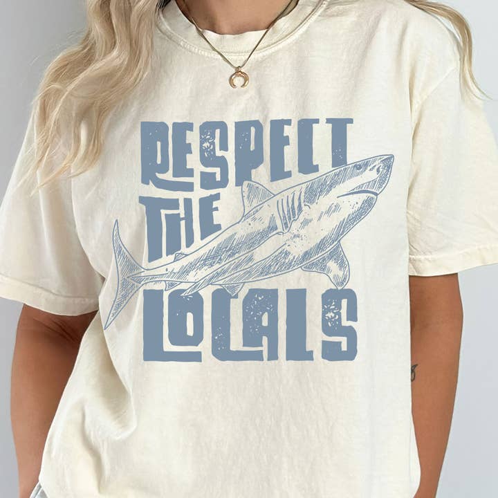Respect The Locals Shark Comfort Colors Tee for wholesale by Kissed Apparel