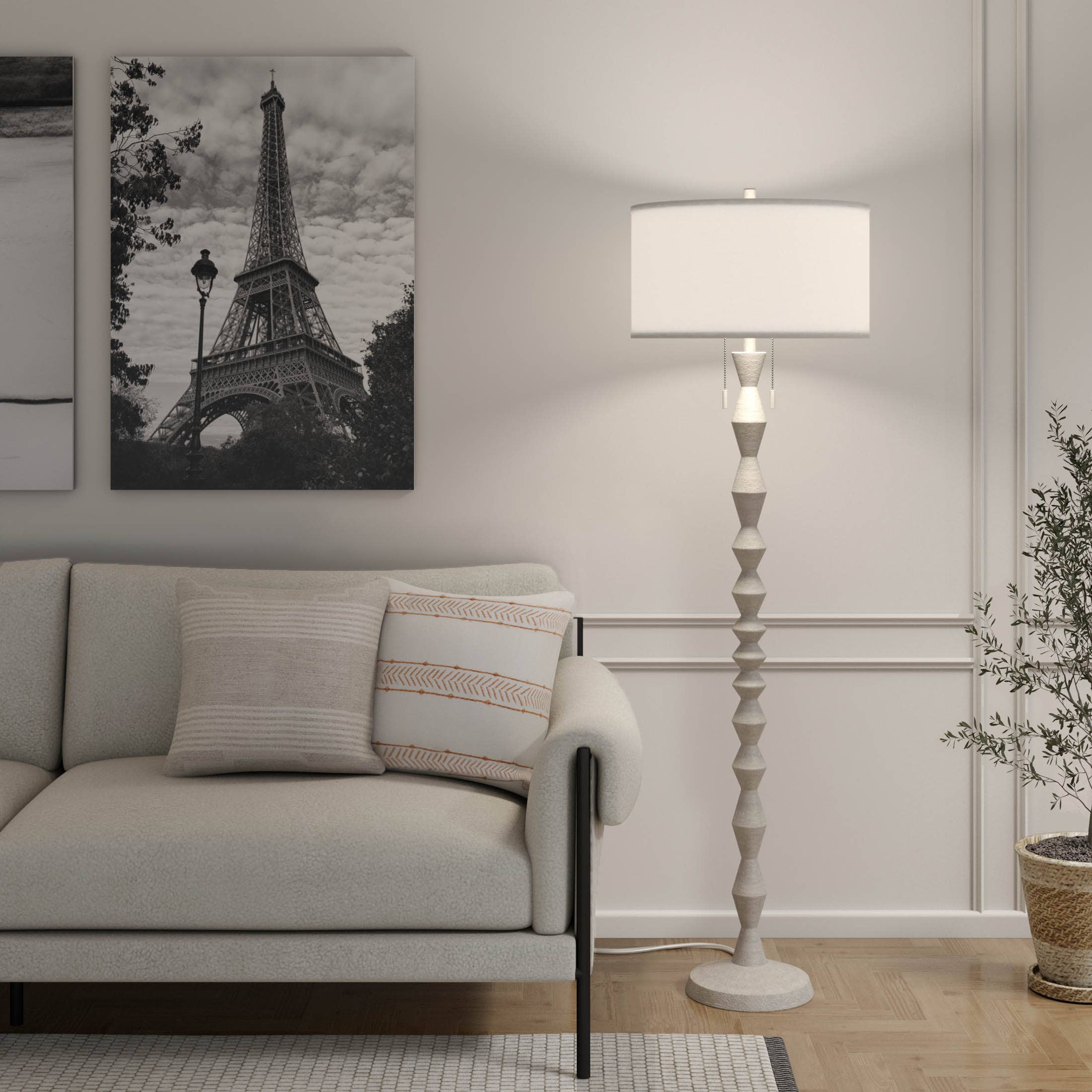 Lux Lighting - Wholesale Floor Lamp - Zenith, 66" White Slim Modern Design Floor Lamp - Drum Shade6