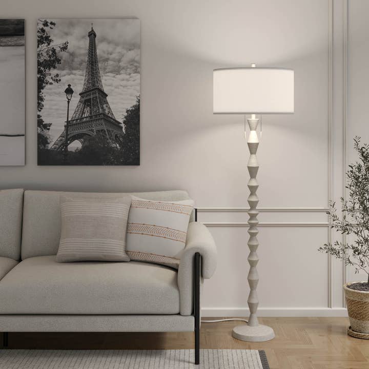 Lux Lighting - Wholesale Floor Lamp - Zenith, 66" White Slim Modern Design Floor Lamp - Drum Shade6