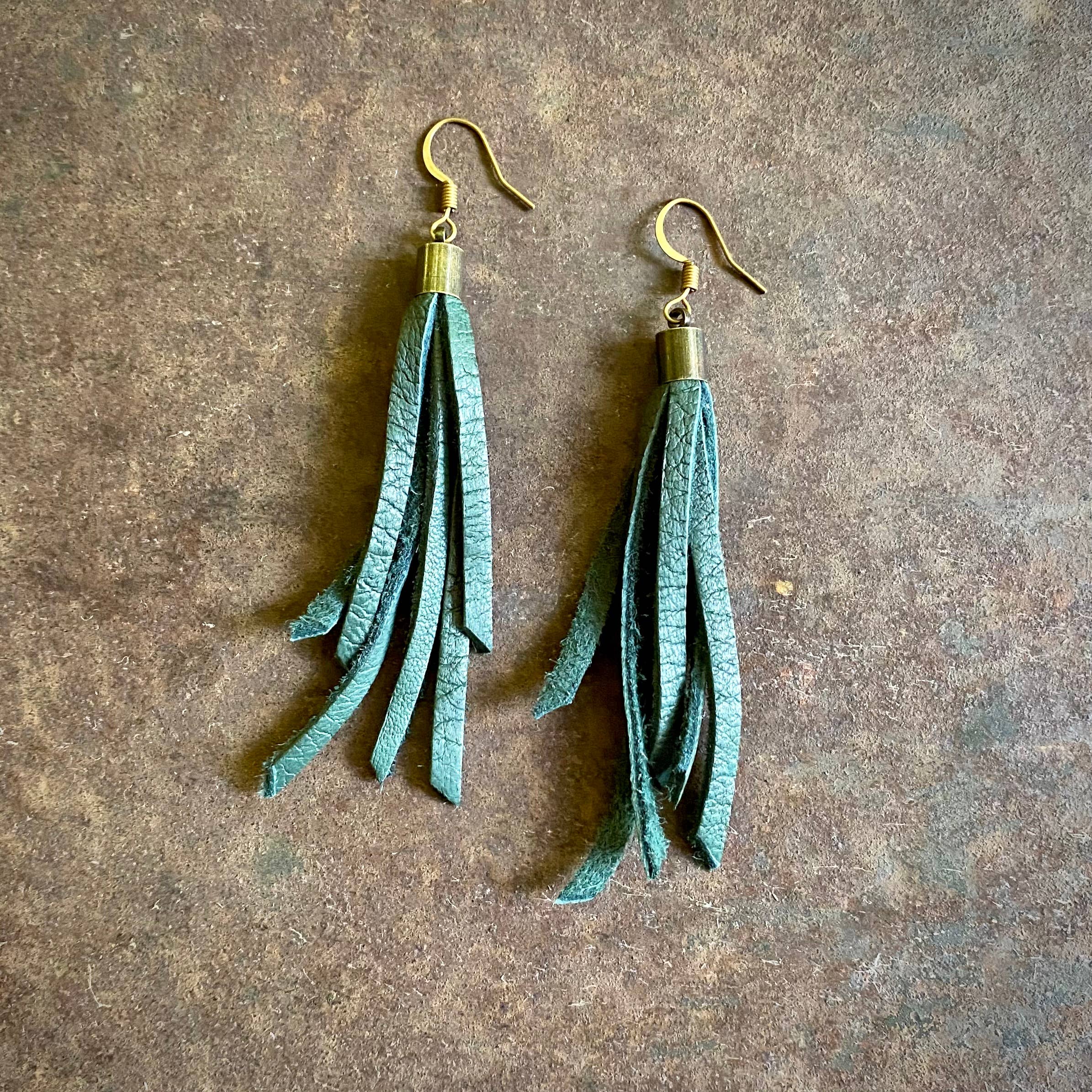 Mini Tassel Earrings - Hunter Green, Western Short Leather for wholesale on Faire6