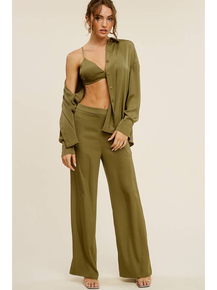 Olive Silk Effect Three Piece Matching Set for wholesale on Faire3