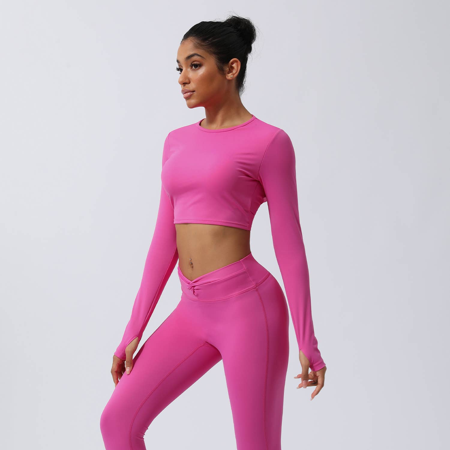 Sodalemon - Wholesale Athletic top – Women′s - Women Back Twist Sport Crop Long Sleeve Shirt11