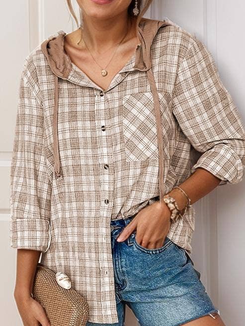 Veste à capuche boutonnée, coupe ample et imprimé à carreaux pour la vente par PartyEight