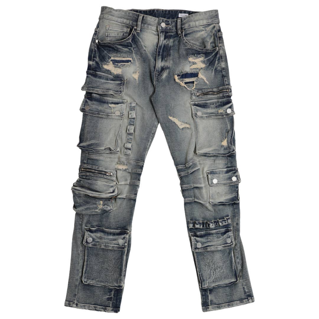 First Row - Vente Jean – homme - Pantalon cargo utilitaire en denim coupe droite0