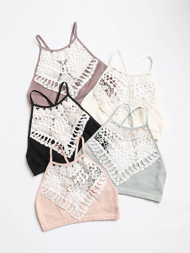 Leto Accessories - Wholesale Bralette - Women's - Crochet Brami with Cross Back Straps – Boho Chic Trendy Top1