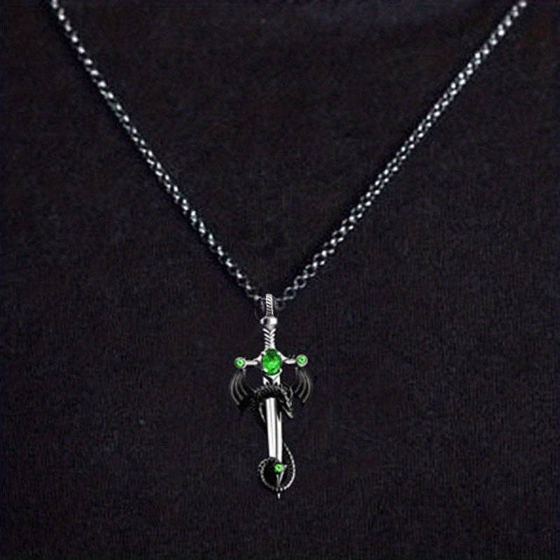 SALINA TRADING INC - Wholesale Pendant/Charm Necklace - Retro Multi-Color Gem Dragon Sword Stainless Steel Chain Necklace for Men3