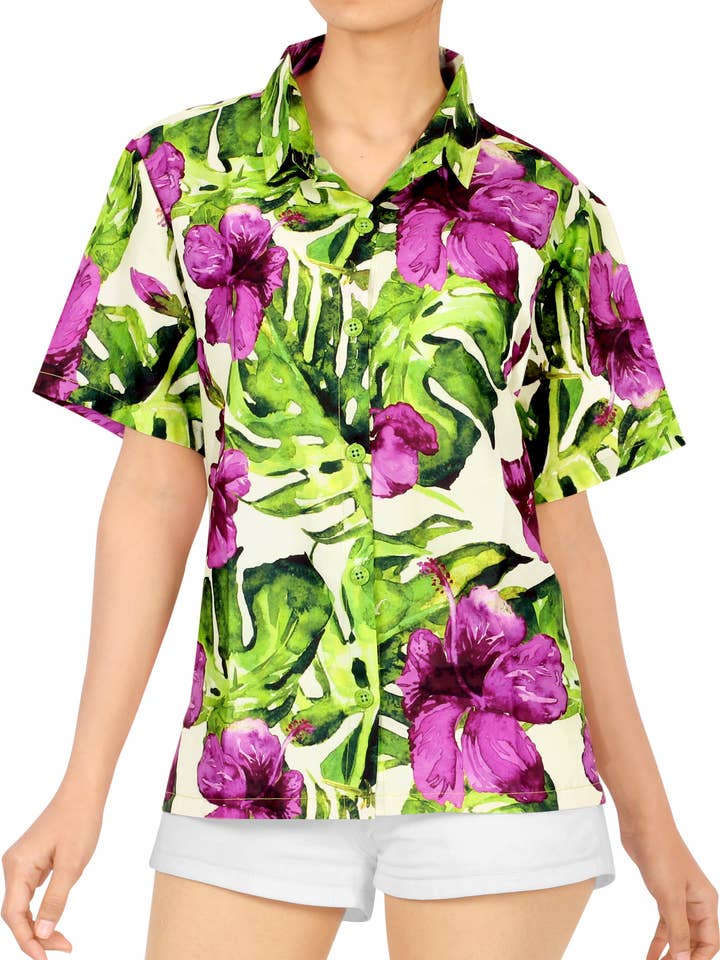 Casual Vacation Shirt for Women work casual Floral Aloha Mu for wholesale by LA LEELA \ HAPPY BAY