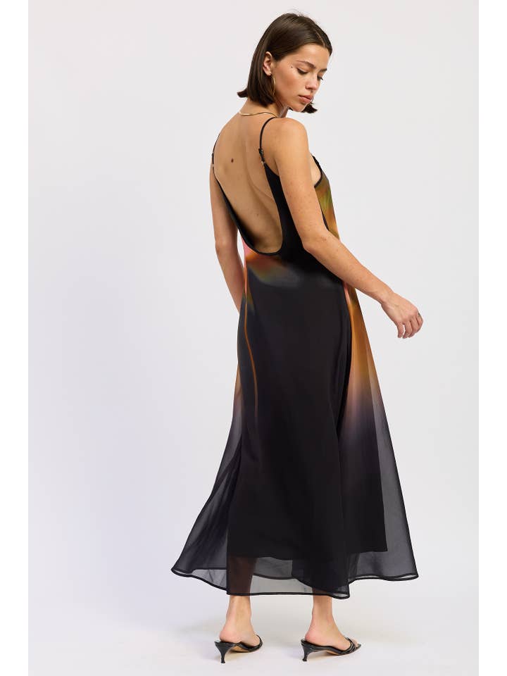 BLACK MAXI FLORAL PRINT SLIP DRESS WITH SCOOP BACK for wholesale on Faire6