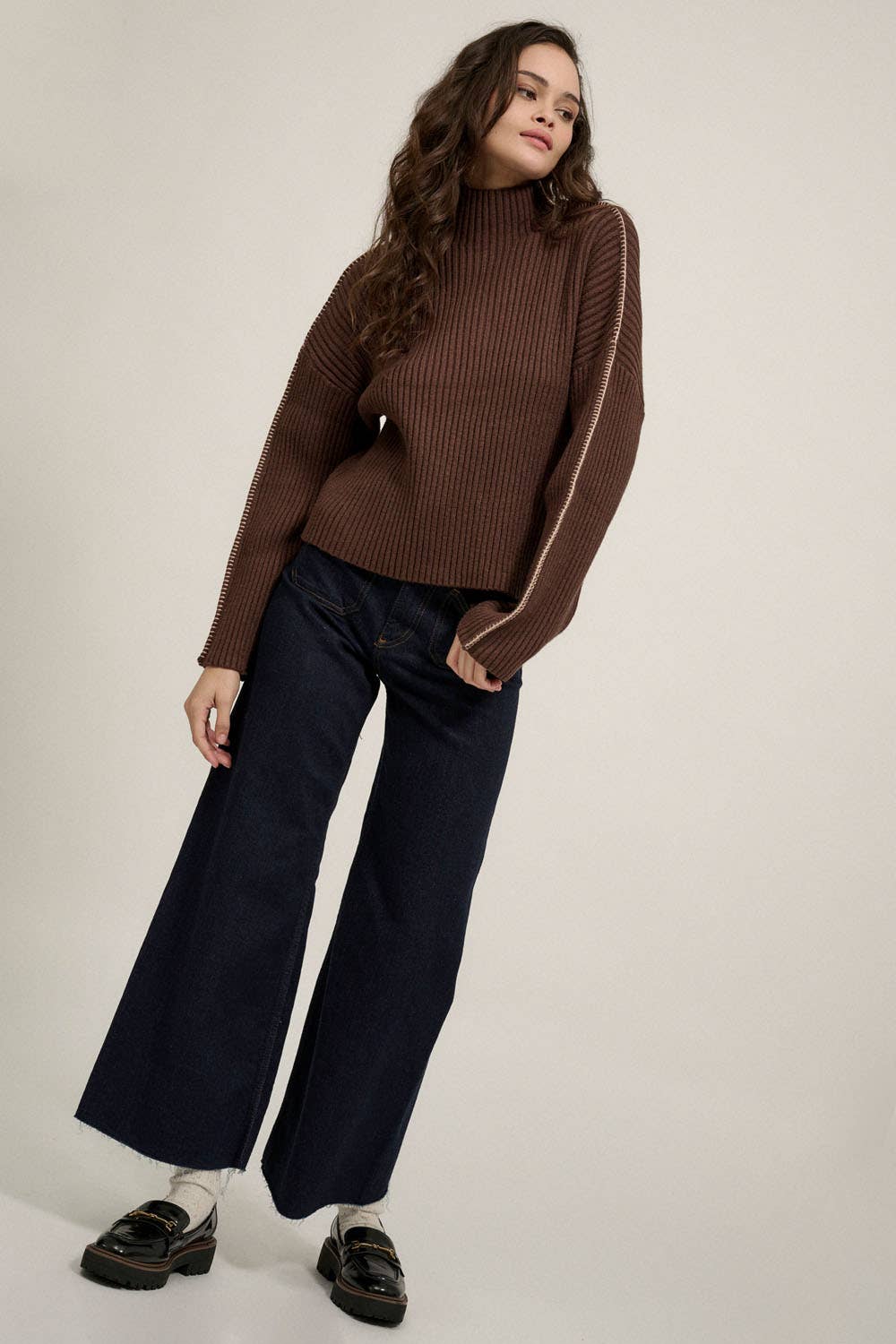 Promesa USA - Wholesale Knit Sweater - Women's - Solid High Neck Rib Knit Expose Seam Sweater23