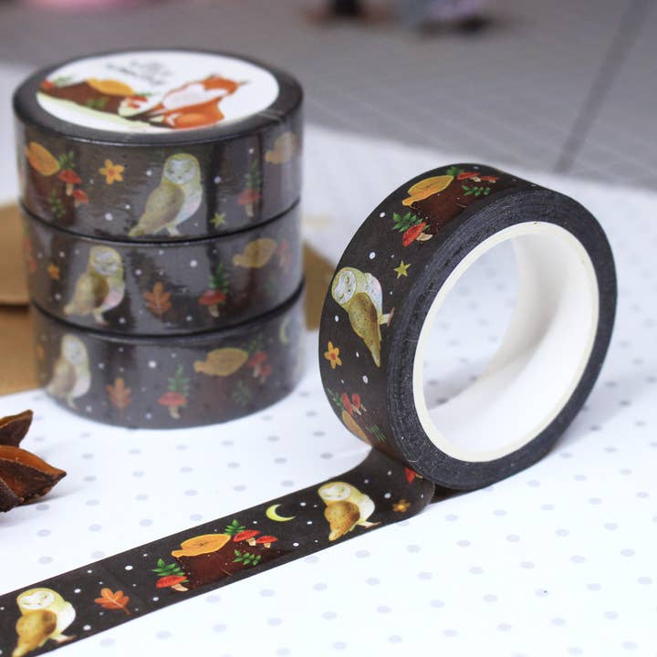 Owls & Tree Stumps Washi Tape for wholesale by Ellis Woolley Illustration