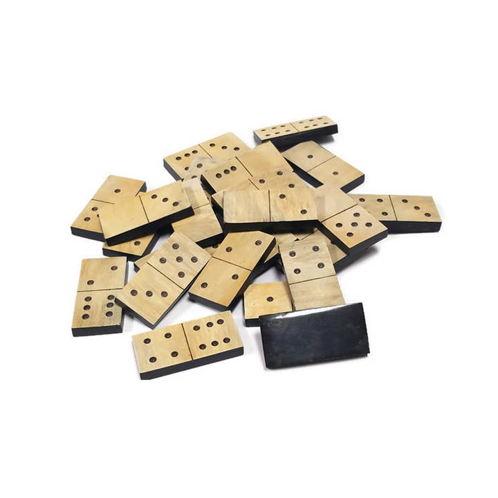 Madison Bay Co. - Historical Home Decor Reproductions - Wholesale Classic Toy - Kids - Colonial Ox Horn Domino Set in 8" Wooden Storage Box