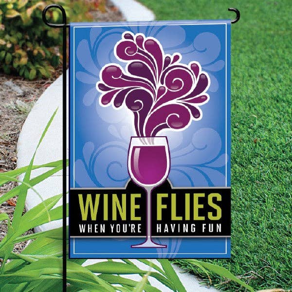 Wine Flies Garden Flag - Blue for wholesale by Chris’s Stuff Inc.