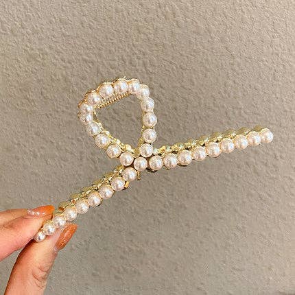 AK Brand - Wholesale Hair Clip - Women's - Gold Metal Geometric Open Hair Claw with Crystals & Pearls2