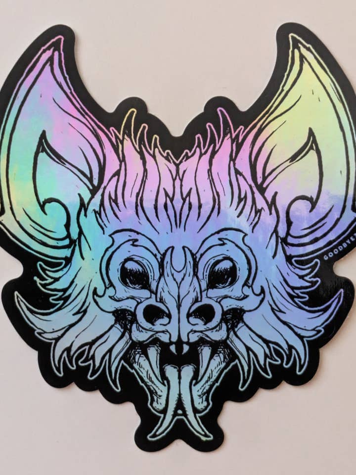 Bat Face Holographic Sticker for wholesale by Goodbye Zach