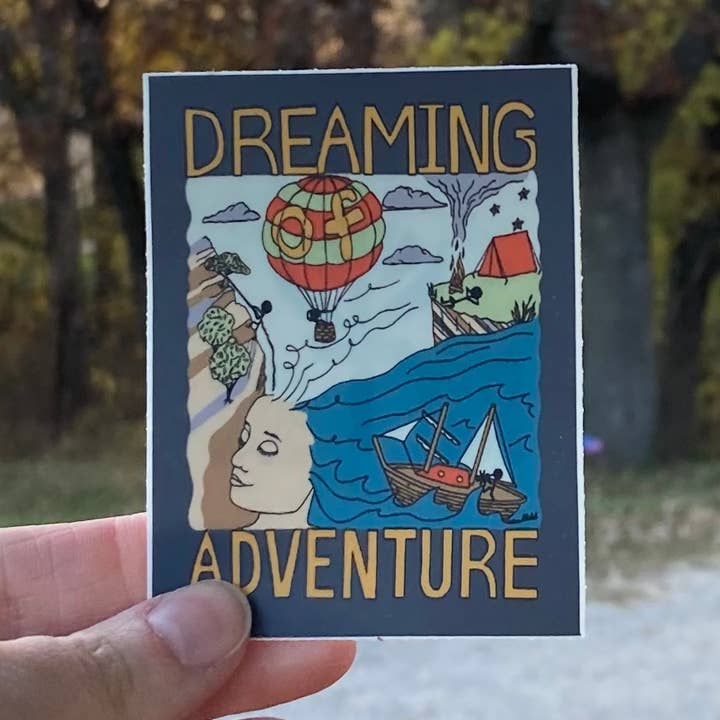 Dark-Blue Dreaming Adventure Vinyl Sticker - Nature Artist for wholesale by Inventus Art