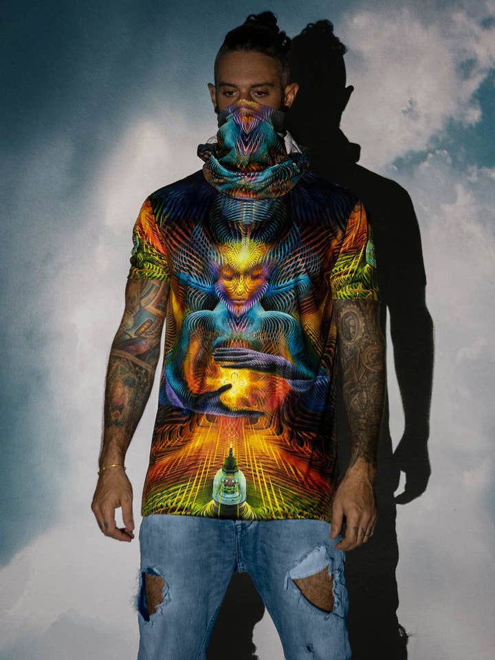 Top de Festival para Hombre | Ropa Psy | Conjunto Rave para Hombre | Camiseta UV Blacklight | Camiseta Psicodélica | Braga para el Cuello y Capucha | Quintessance - Ninja para venta al por mayor de Mystic Mind