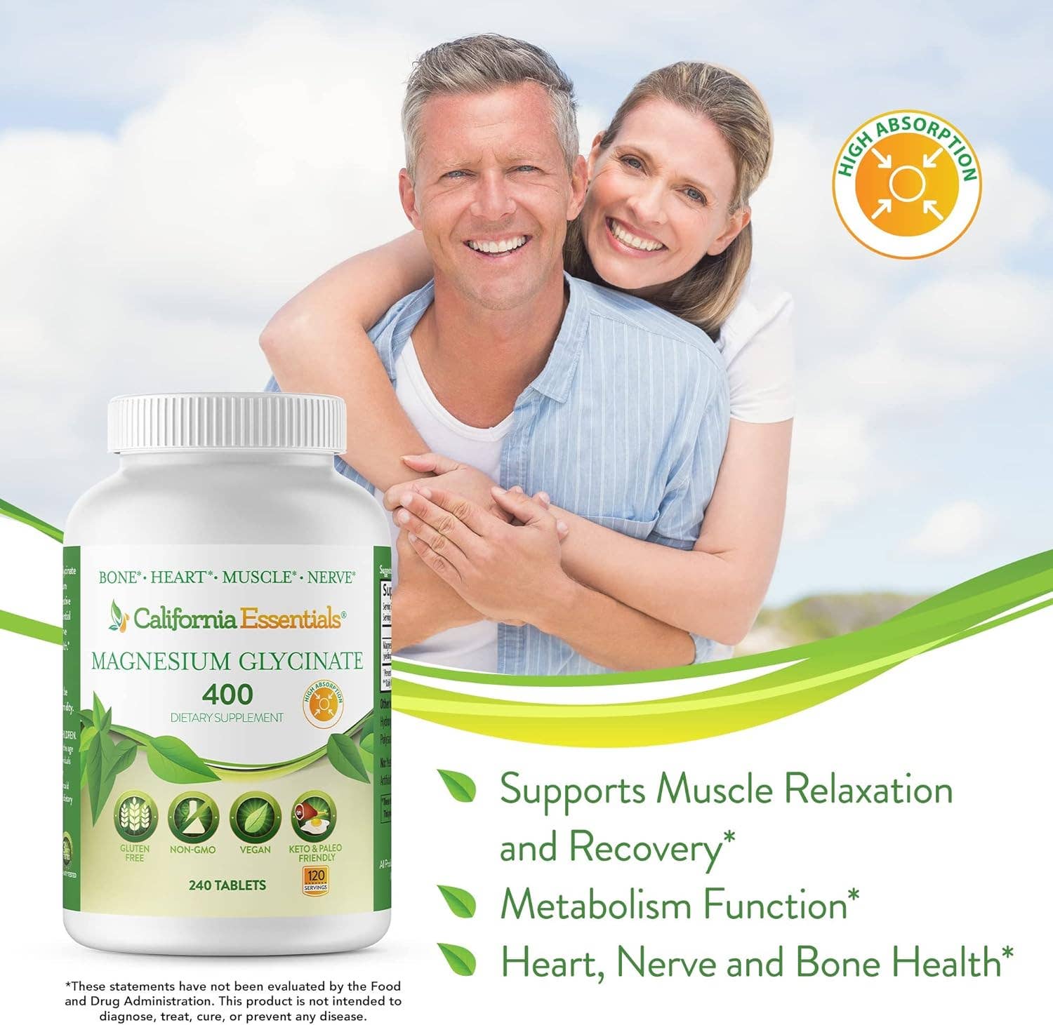 California Essentials - Venta al por mayor Suplementos/vitaminas para beber - Glicinato de magnesio 400 - Quelado, Vitamina de Alta Absorción7