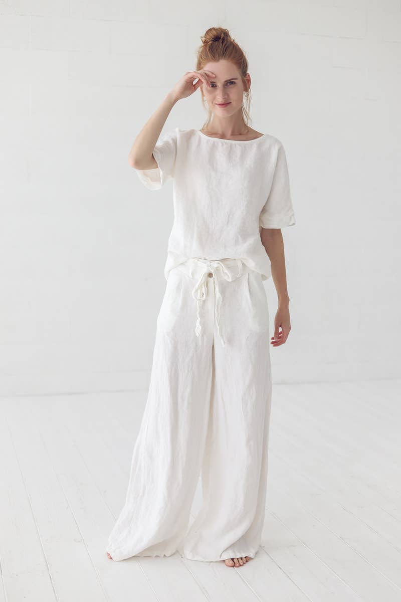 Epic Linen - Wholesale Broek - Dames - Linnen broek met brede pijpen in off-white1