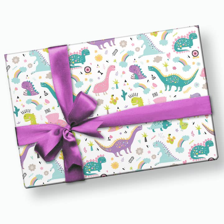 Girl Dinosaur Wrapping Paper for wholesale by Stesha Party
