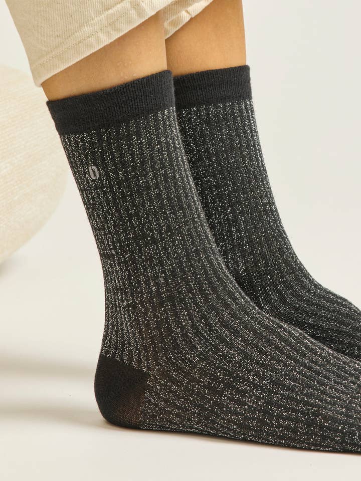 ODAJE - Wholesale Socks - Unisex - Pack of 3 Socks - New Ribbed Black Silver Champagne1