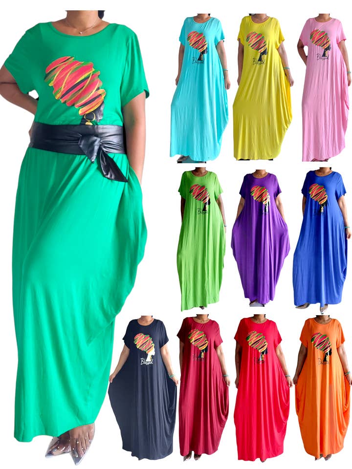 India Batik - Wholesale Dress - Women's - Blessed Afro Bubble Jersey Dress/Short Sleeve /2022SS