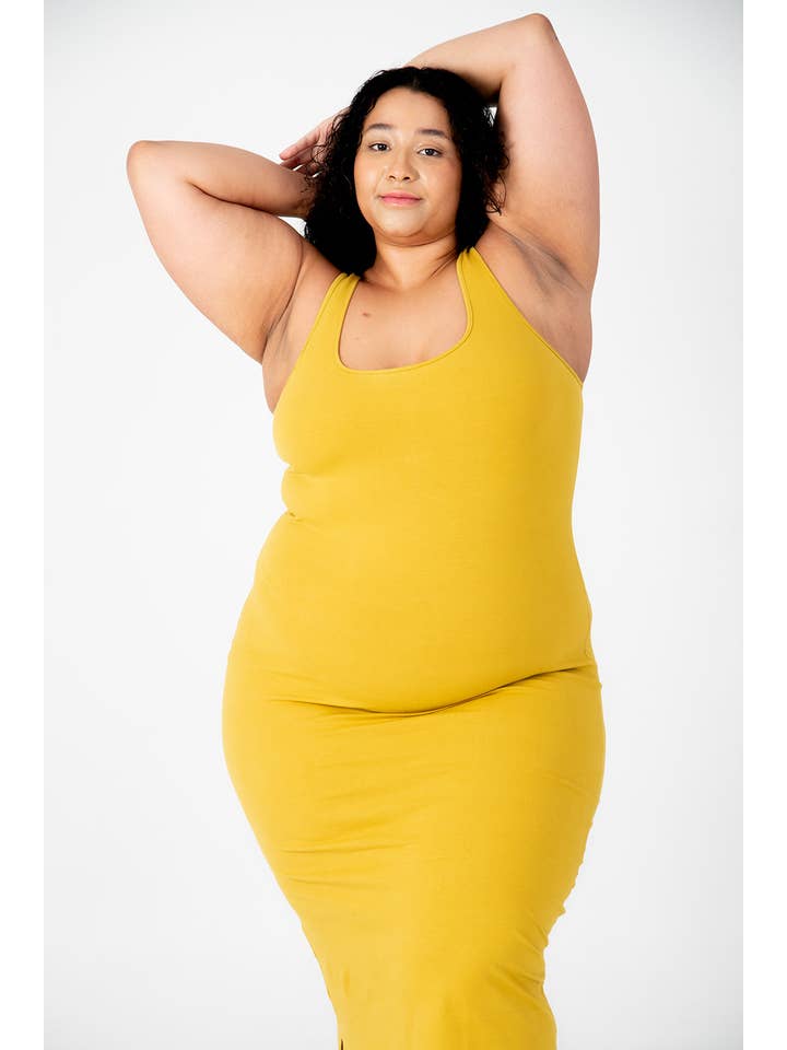 Shinni Neck Midi Dress In Mustard Seed for wholesale on Faire