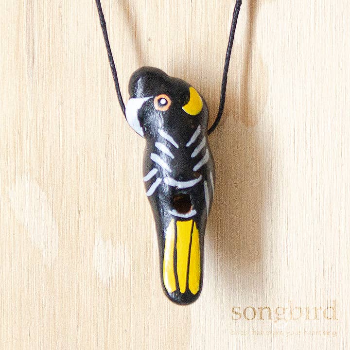 Yellow-Tailed Black Cockatoo Whistle Necklace for wholesale by Songbird