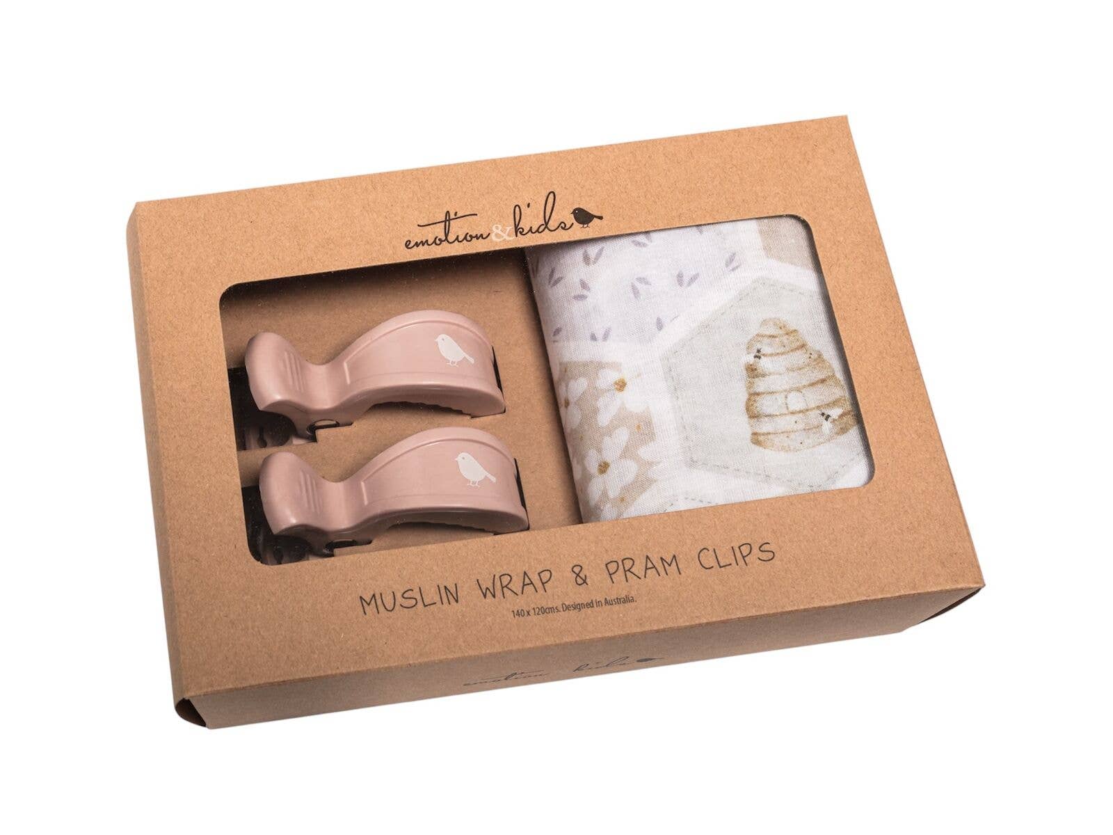 Emotion & Kids - Wholesale Swaddle set – Baby - Beehive Muslin Wrap & Dusty Pink Pram Clip Set