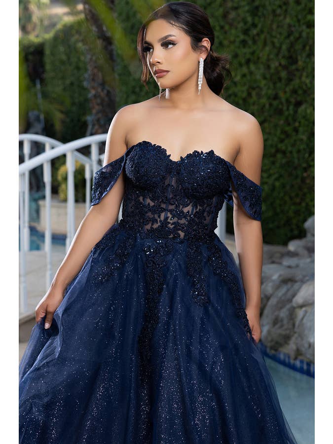 Babyfox Apparel – wholesale Gown – Women's – Off Shoulder Mesh Overlay A Line Dress13