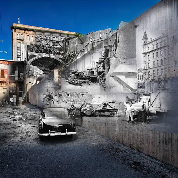 Rialto Theater Demolition From Alley - Matted Print for wholesale by Time Travel Art