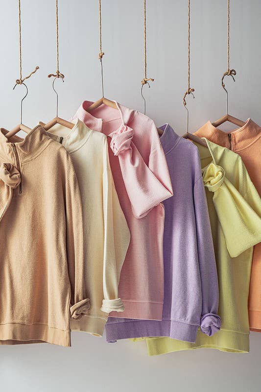 Urban Daizy - Wholesale Sweatshirt - Women's - Vintage Washed Quarter Zip Ribbed Sweatshirt35