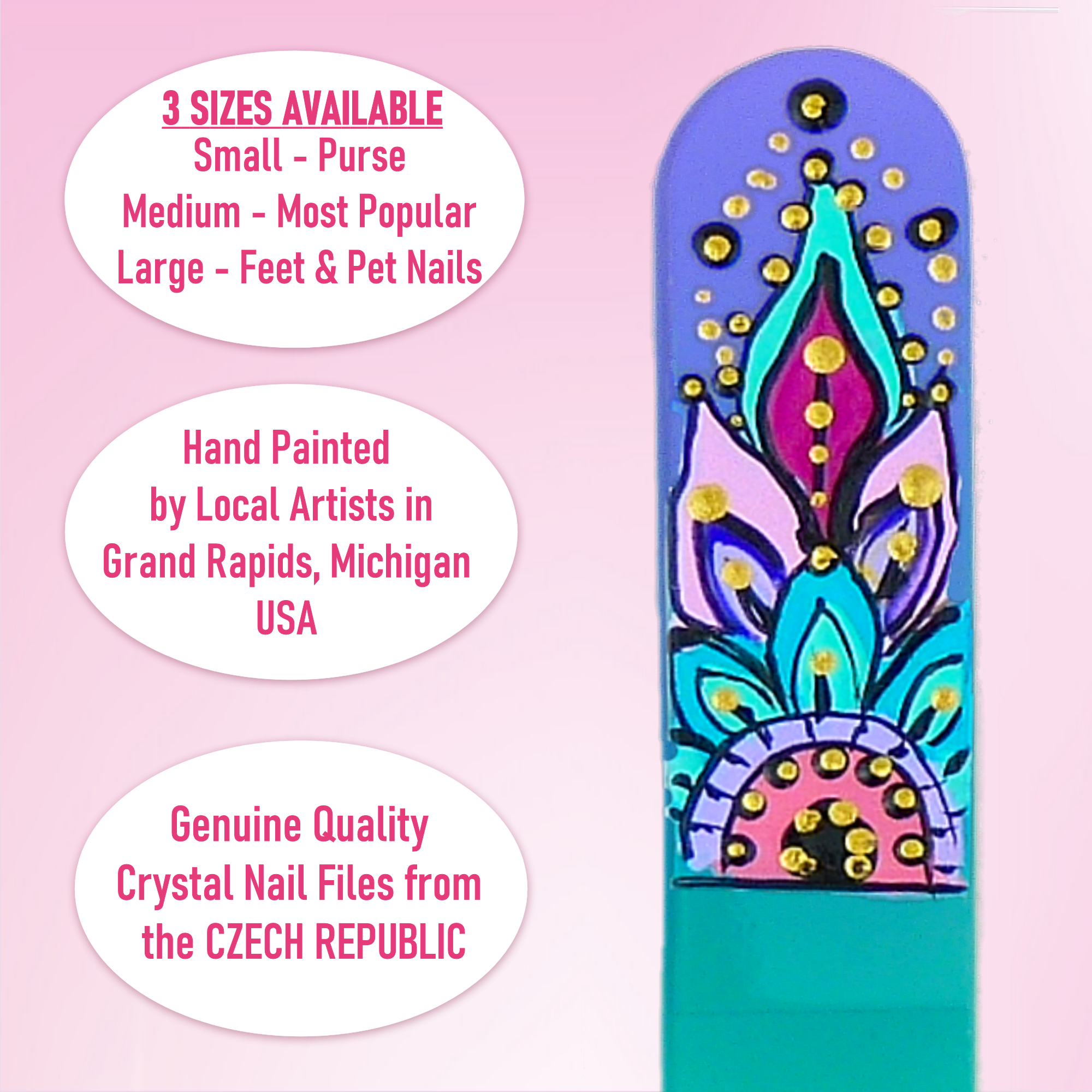 Classy Nail Files - Vendita all'ingrosso Lime per unghie - Lima per unghie in cristallo colorato dipinta a mano con fiore di guarigione Mandala6