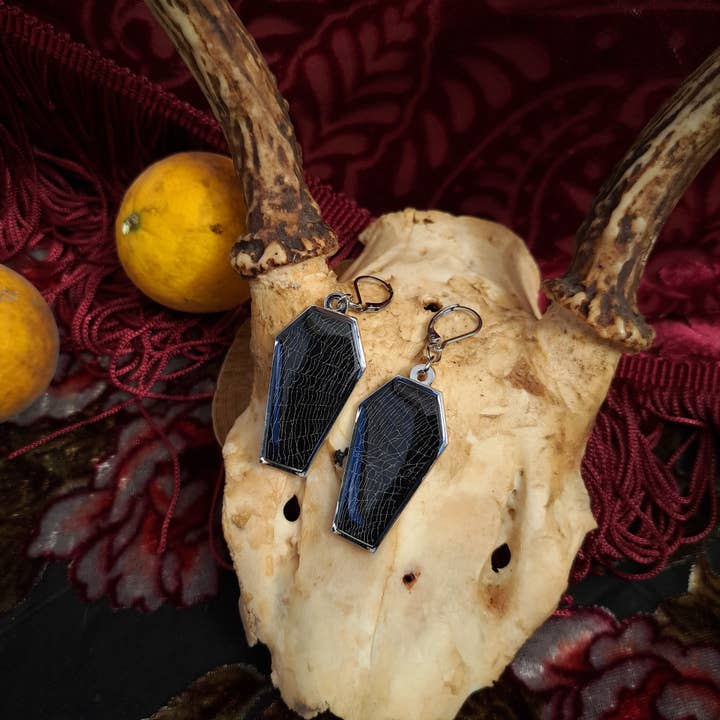 Hell Kitten RVA - Wholesale Dangle Earrings - Real Spiderweb Coffins Silver (Earrings)6