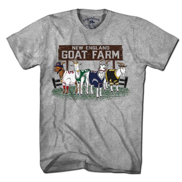 Gray New England GOAT Farm T-Shirt for wholesale on Faire