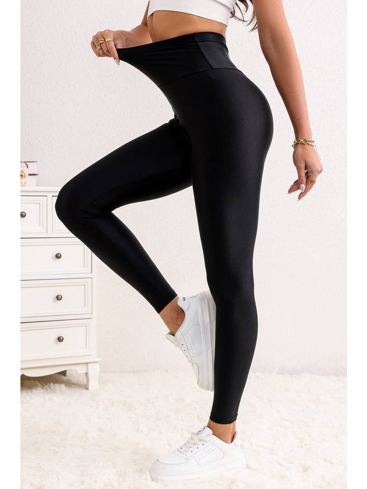 Black LAS High Rise Tight Leggings with Waist Cincher (S-2XL) for wholesale on Faire2