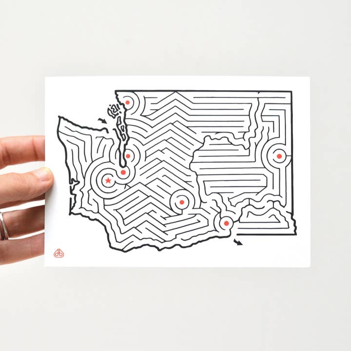 Imaginary Animal - Wholesale Postcard - 5x7 Washington Map State Maze Postcard Print