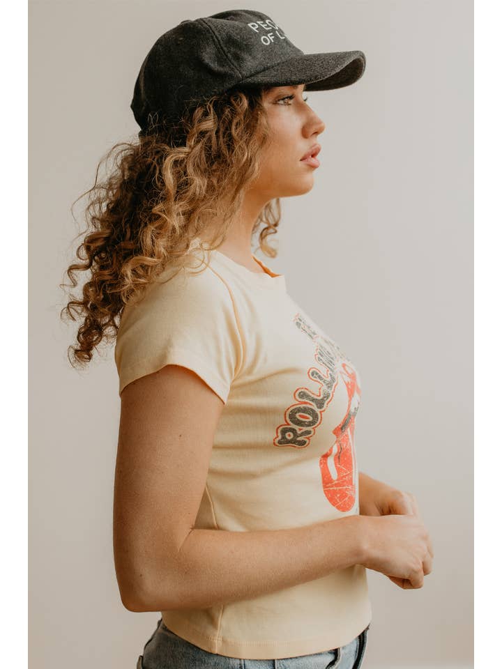 People Of Leisure - Wholesale Screen Printed T-Shirt - Women's - Rolling Stones 1975 Baby Tee3