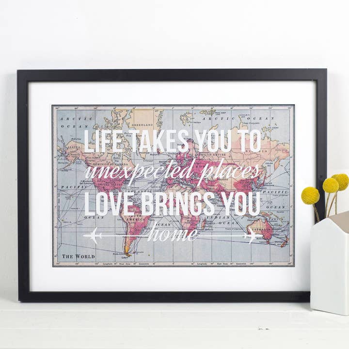 Of Life & Lemons – wholesale Art print – 'Life Takes You To Unexpected Places' World Map Print1