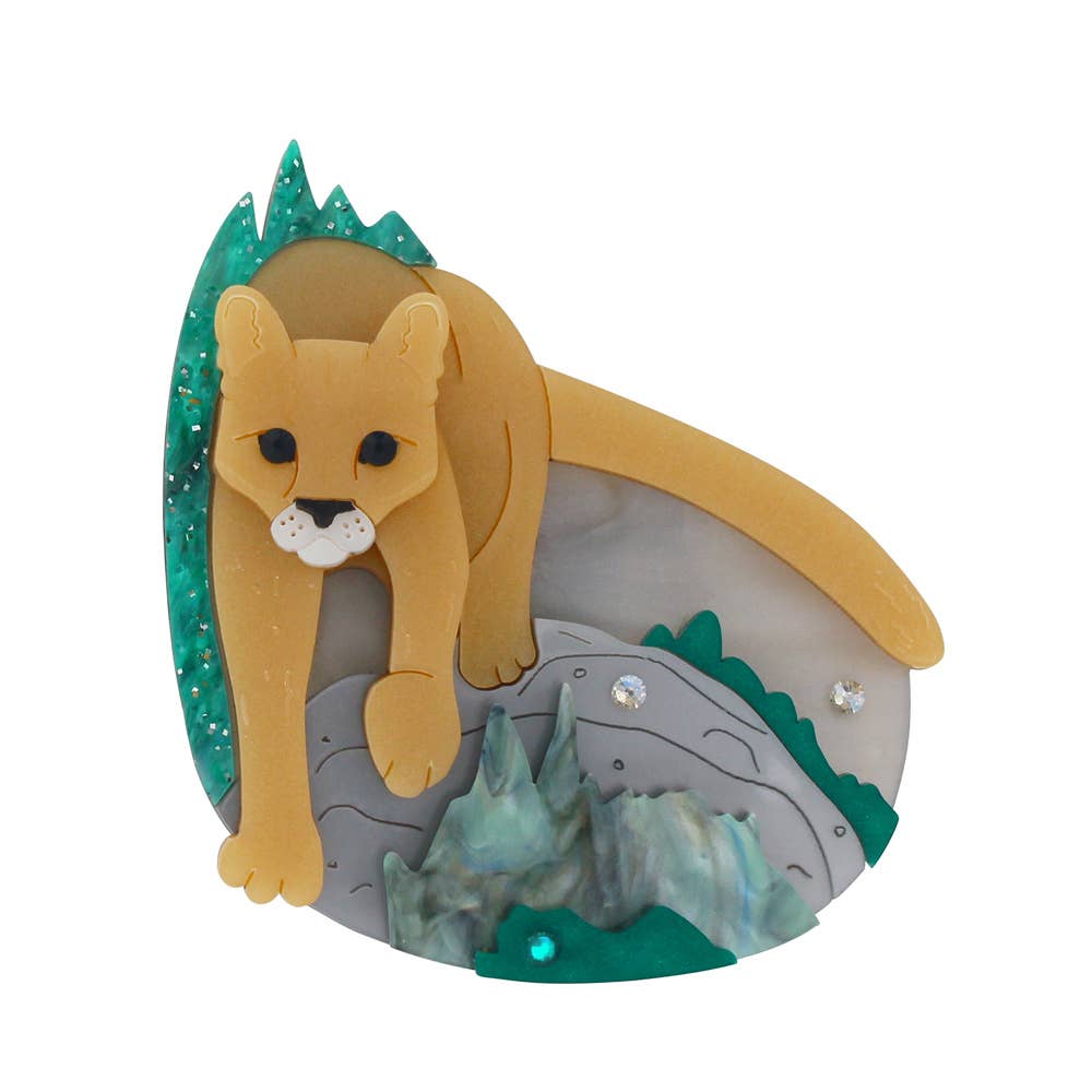 Grey Caramel Green Mountain Lion Brooch for wholesale on Faire1