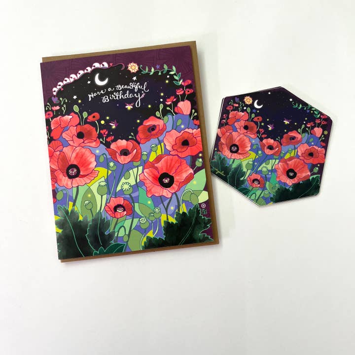 Cynla - Wholesale Birthday Card - Poppies greeting card - poppy birthday flowers card5