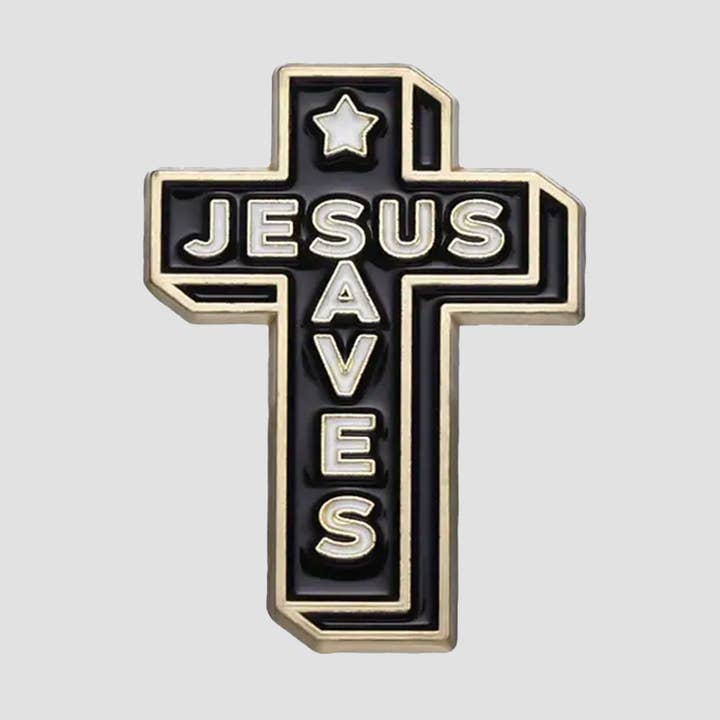 Jesus Saves Enamel Pin for wholesale by Little Prayer Tea Company