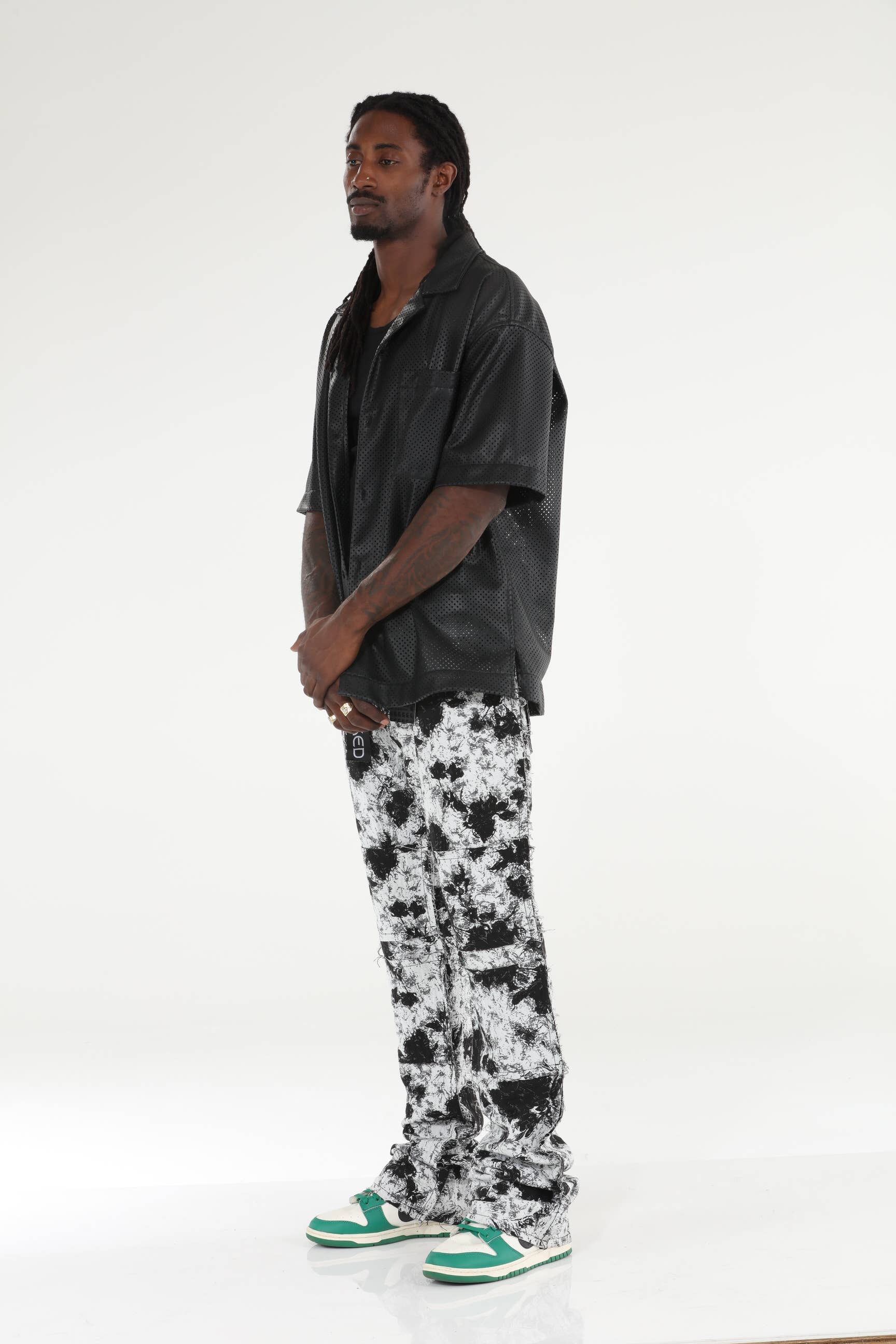 Stylo - Vendita all'ingrosso Jeans - Uomo - Jeans svasati impilati neri bianchi con tappezzeria7