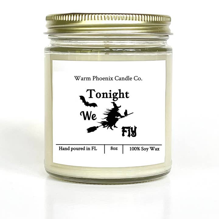 Tonight We Fly Halloween Candle, Custom Company Name Label for wholesale by Warm Phoenix Candle Co.