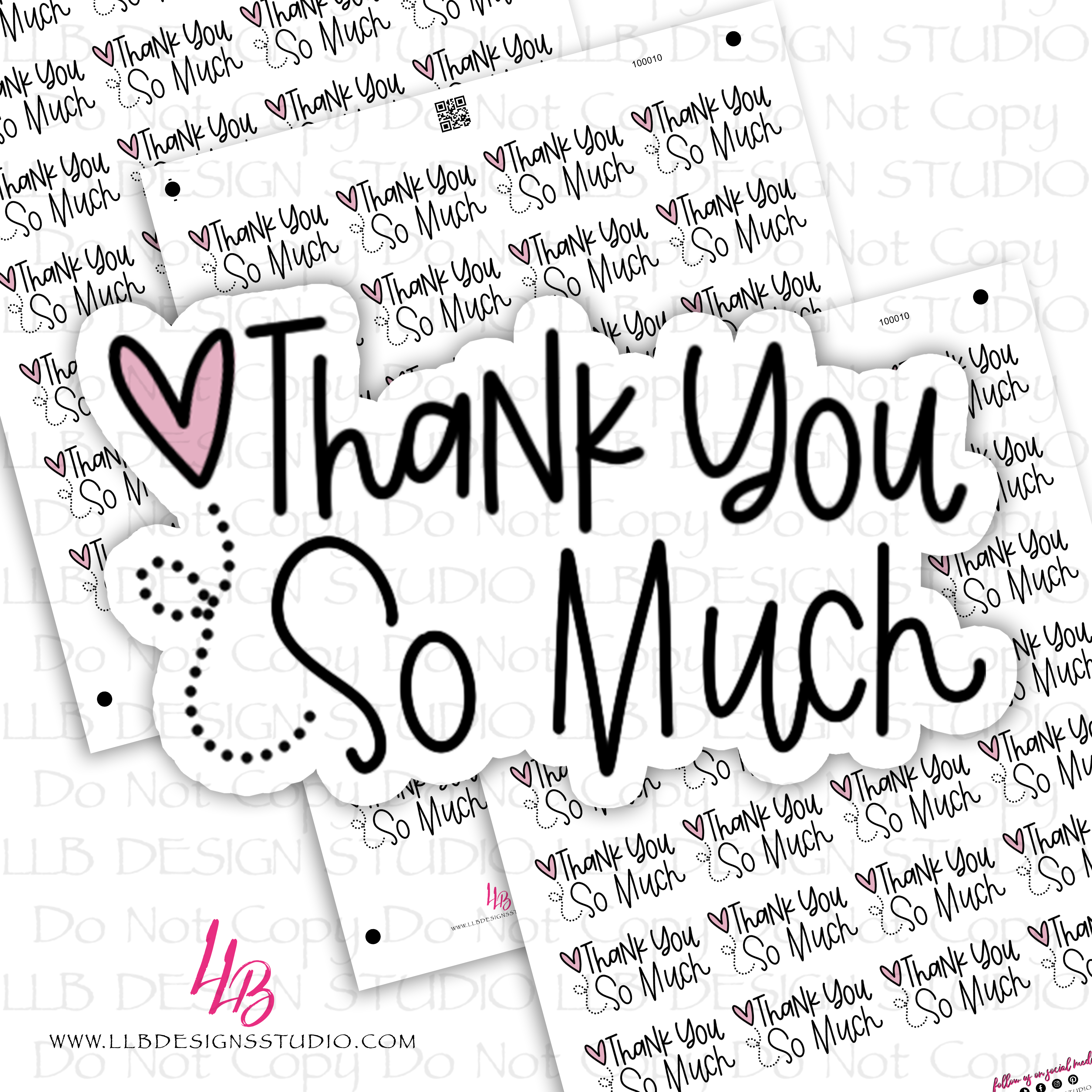 LLB Designs Studio - Wholesale Sticker - Thank You So Much Heart Balloon Sticker, Business Branding, Small Shop Stickers , Sticker #: S0609, Ready To Ship0