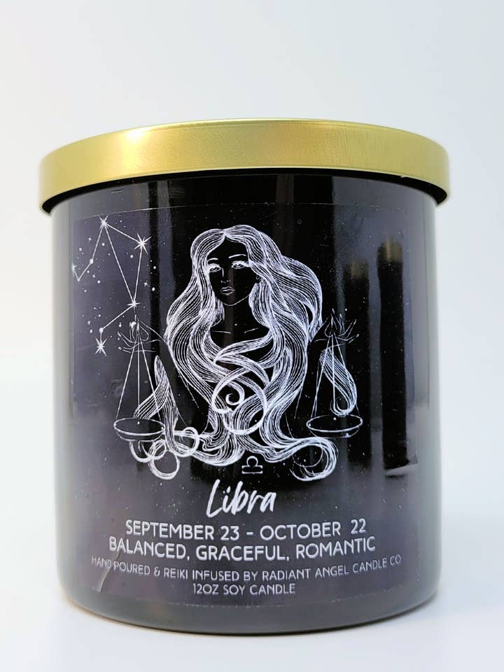 Bilancia, candela Bilancia, dea della Bilancia, Candela zodiacale per la vendita all'ingrosso da parte di Radiant Angel Candle Co